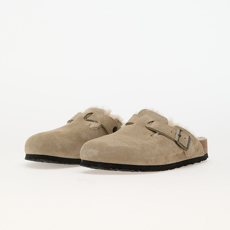Birkenstock Boston Shearling Suede Leather/Fur Taupe