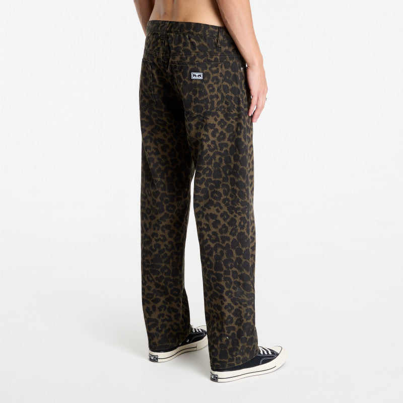 Jeansy Obey Studded Boxcar Straight Leg Denim Dark Leopard