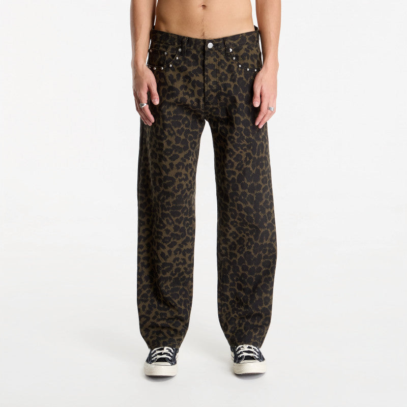 Jeansy Obey Studded Boxcar Straight Leg Denim Dark Leopard