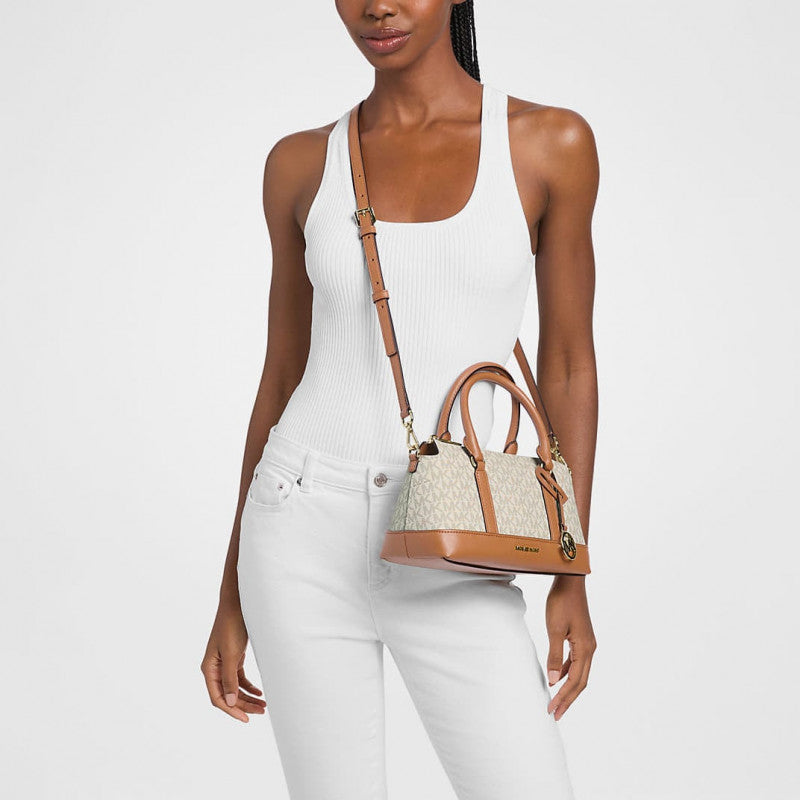 Michael Kors Andie Small Signature Logo Satchel Vanilla/ Acorn
