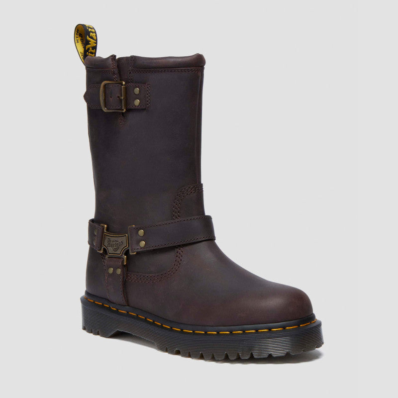 Dr. Martens Anistone Hi Dark Brown Burnished Waxy Pull Up