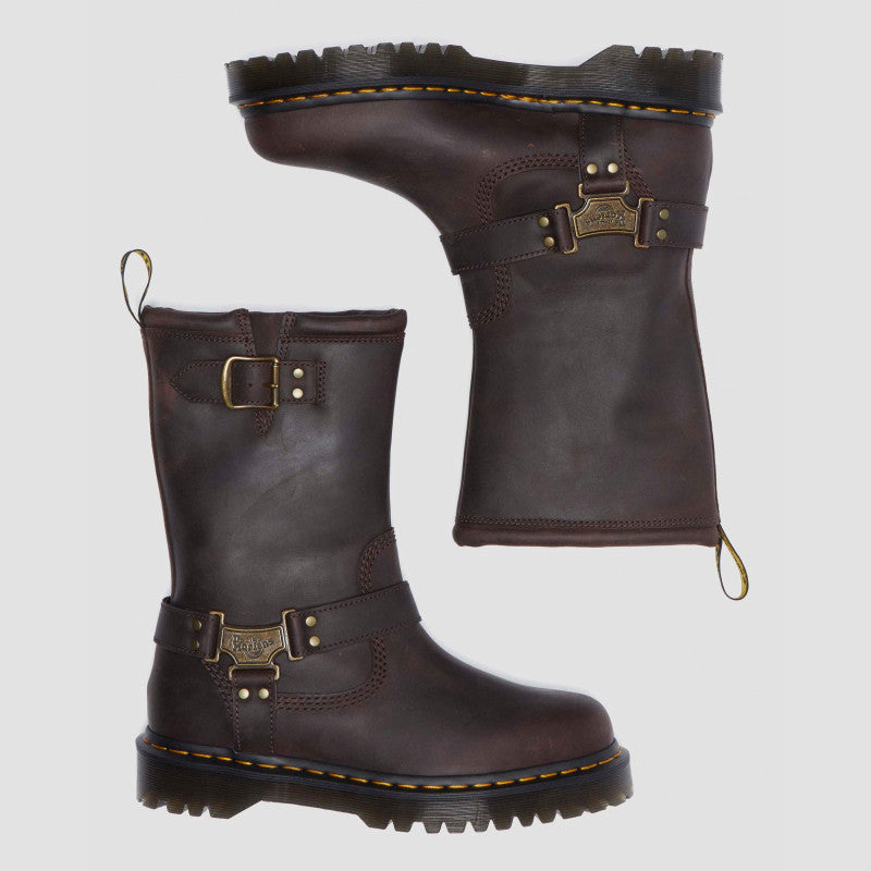 Dr. Martens Anistone Hi Dark Brown Burnished Waxy Pull Up