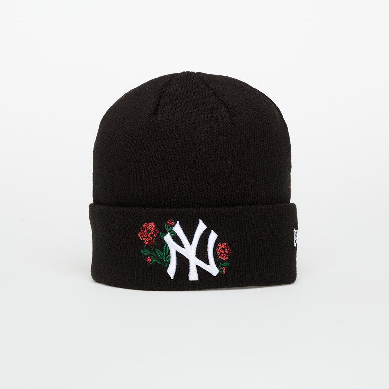 New Era Knit Medium Wmns MLB Sequin Rose New York Yankees Beanie Black