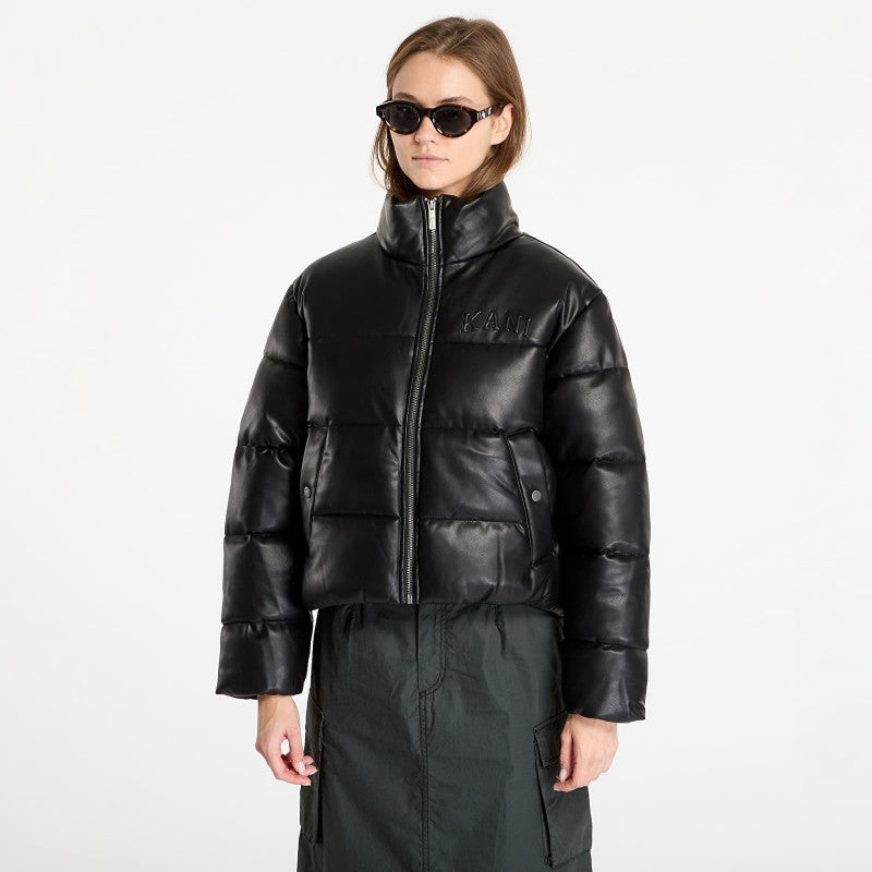 Karl Kani Serif Crop PU Puffer Jacket Black