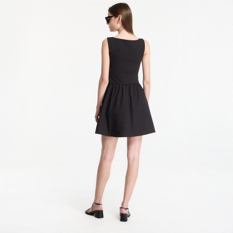 Sukienka GAP Sl High Neck Mixed Media Mini Dress Black