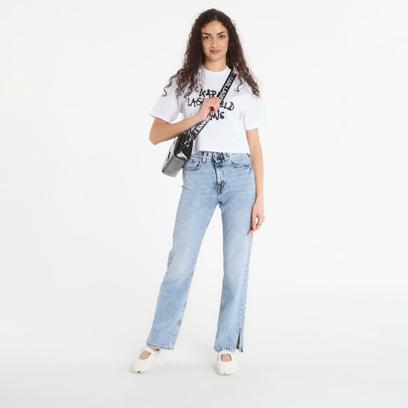 Jeansy Karl Lagerfeld Jeans Hr Straight Jeans W/ Slit Visual Acid Mid Blue