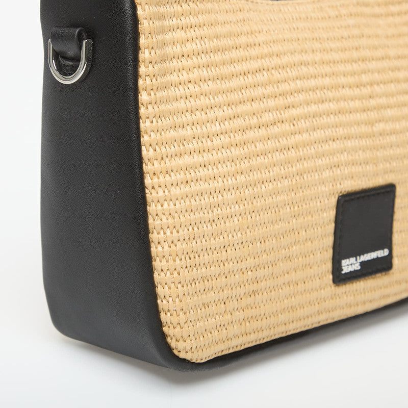 Karl Lagerfeld Jeans Box Logo Raffia Mini Hobo Natural
