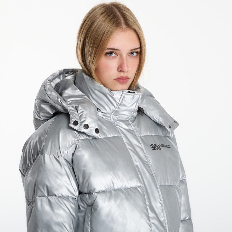 Karl Lagerfeld Jeans Cropped Shiny Puffer Washed Blue
