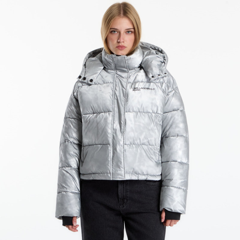 Karl Lagerfeld Jeans Cropped Shiny Puffer Washed Blue