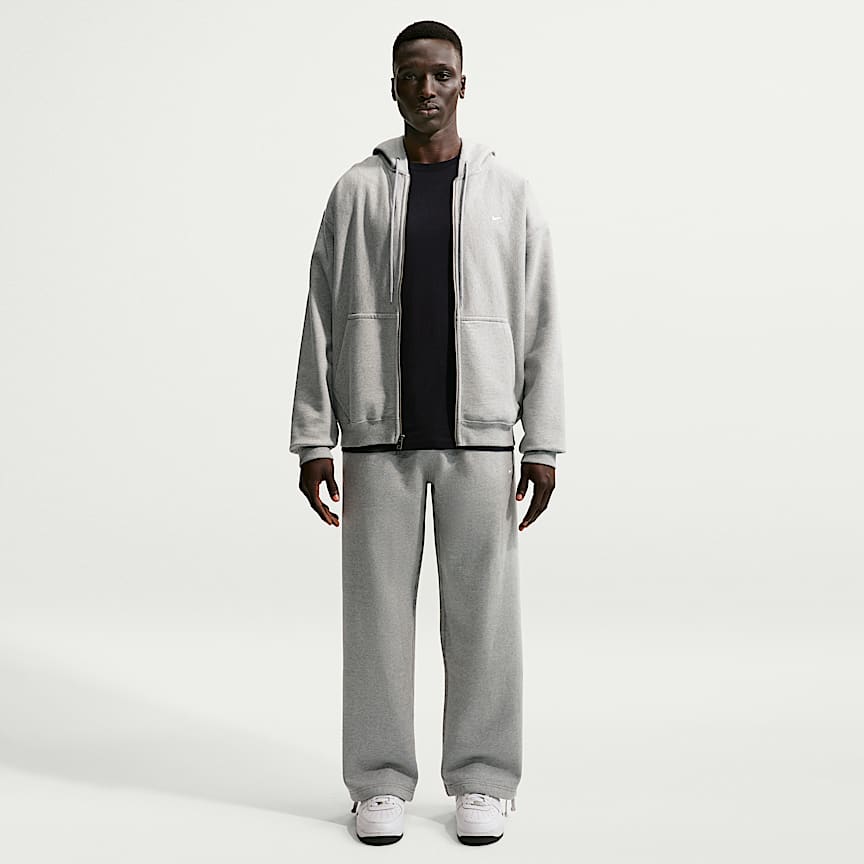 Nike Solo Swoosh Men's Fleece Open-Hem Pants Dk Grey Heather/ Lt Smoke Grey/ White