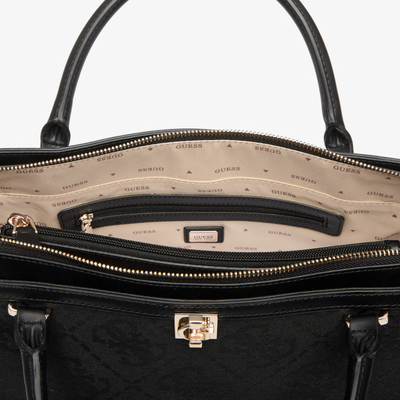 GUESS Audrey Logo Girlfriend Satchel Black Logo