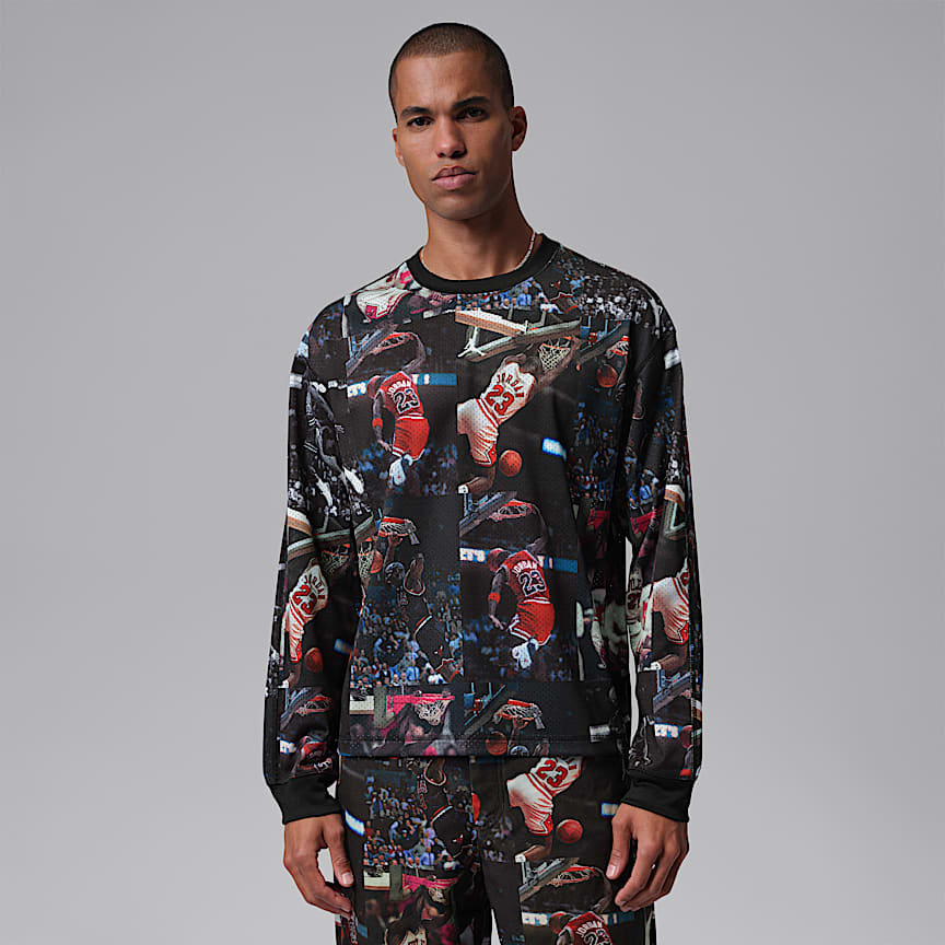 Jordan Flight Men's Printed Long-Sleeve Jersey Black/ White