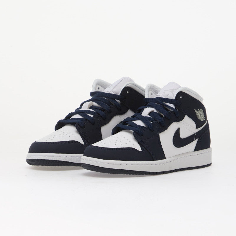 Air Jordan 1 Mid Kids Obsidian/ Obsidian-White-Grey Fog
