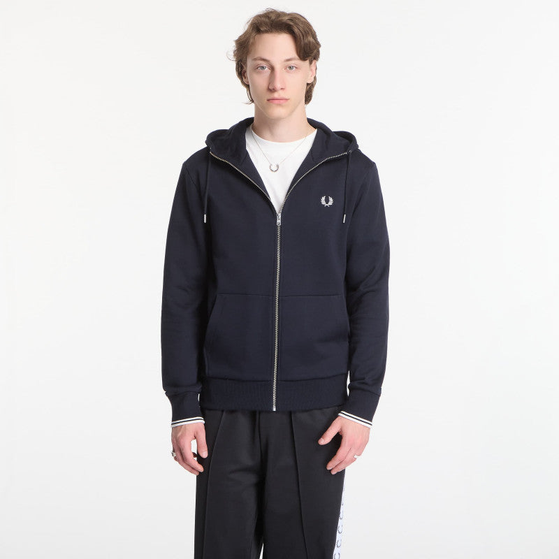Fred Perry Hooded Zip Through Sweatshirt Black