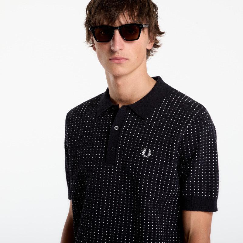 FRED PERRY Boucle Dot Knitted Shirt Black