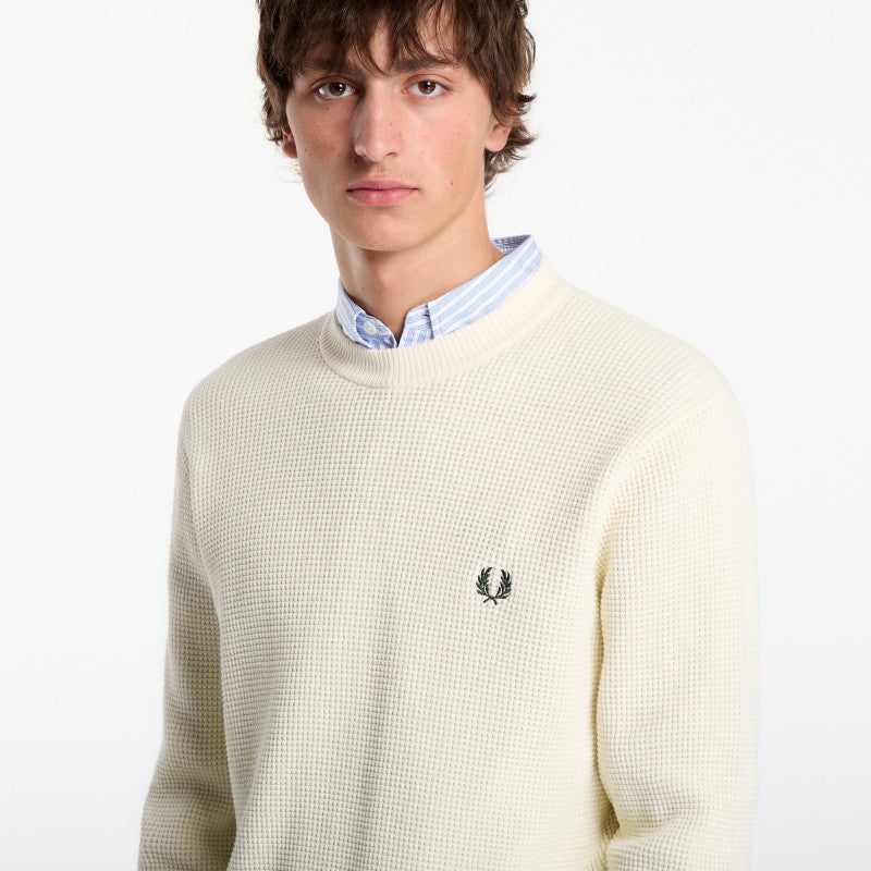 FRED PERRY Waffle Stitch Jumper Ecru
