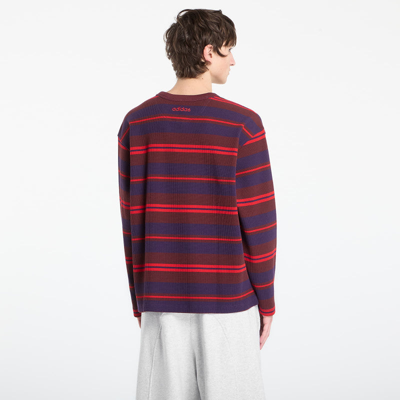 adidas 90S Alternative Sport Long Sleeve Stripe Waffle T-Shirt Aurora Ruby
