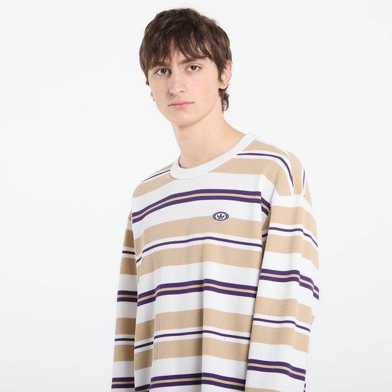 adidas 90S Alternative Sport Long Sleeve Stripe Waffle T-Shirt Core White