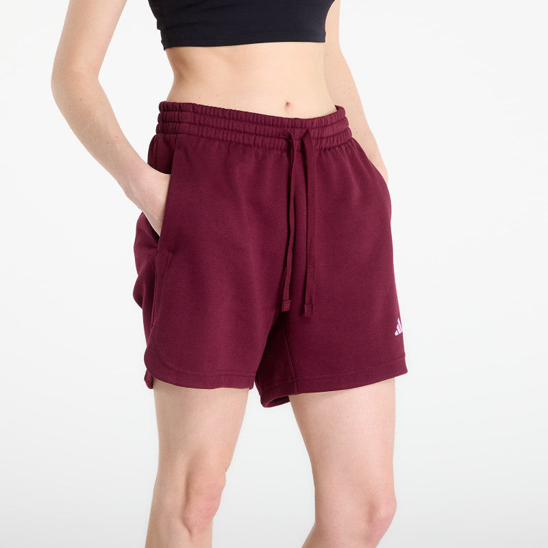 adidas 3 Stripes Studio Fleece Loose Shorts Maroon