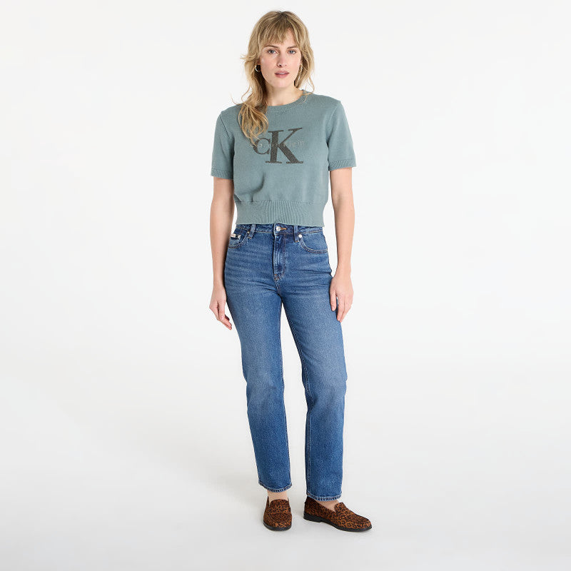 Jeansy Calvin Klein Jeans High Rise Straight Short Jeans Blue