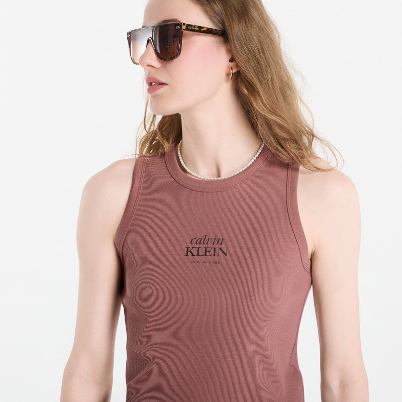 Calvin Klein Jeans Sl 2X2 Baby Rib Logo Crew Tank Sierra Brown