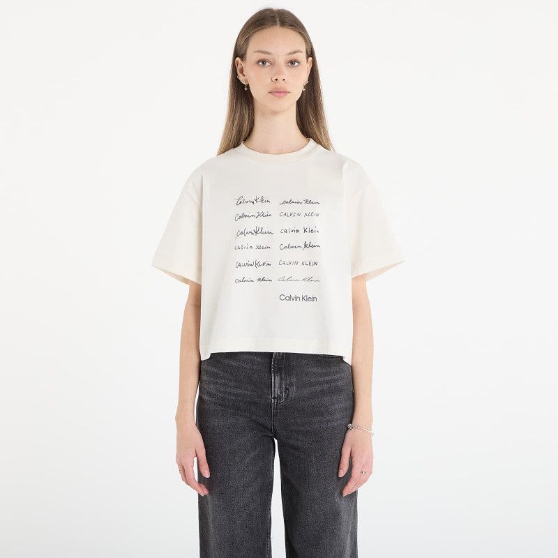 Calvin Klein Jeans Ss Cropped Boxy Grap Tee White