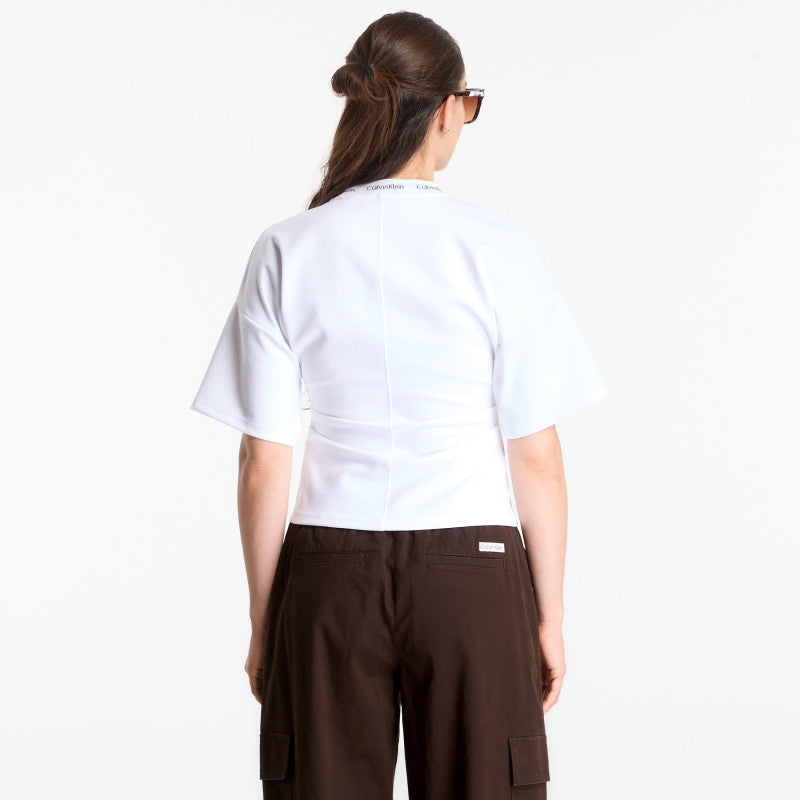 Calvin Klein Jeans Ss Logo Neck Detail Interlock Top Bright White