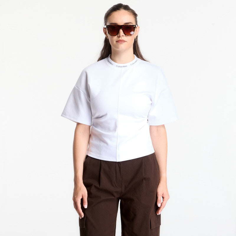 Calvin Klein Jeans Ss Logo Neck Detail Interlock Top Bright White