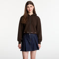 Calvin Klein Jeans Ls Terry Logo Waist Cropped Fz Hoodie Dark Coffee