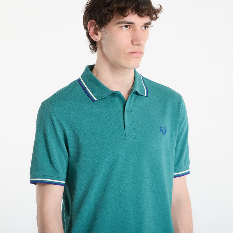 FRED PERRY Twin Tipped Fred Perry Shirt Deep Mint/ Snow White/ Soho Eclipse