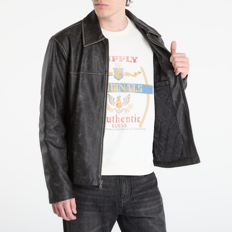 Guess Jeans Pu Leather Jacket Jet Black