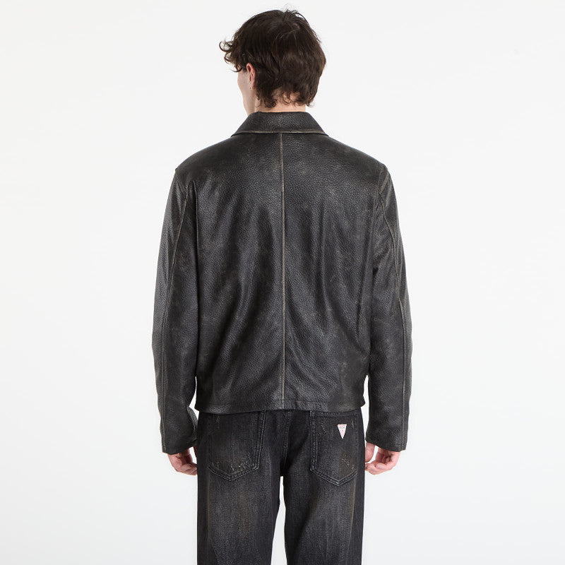Guess Jeans Pu Leather Jacket Jet Black