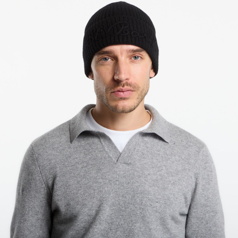 MC2 Saint Barth Moss Tonal Wool Beanie Black