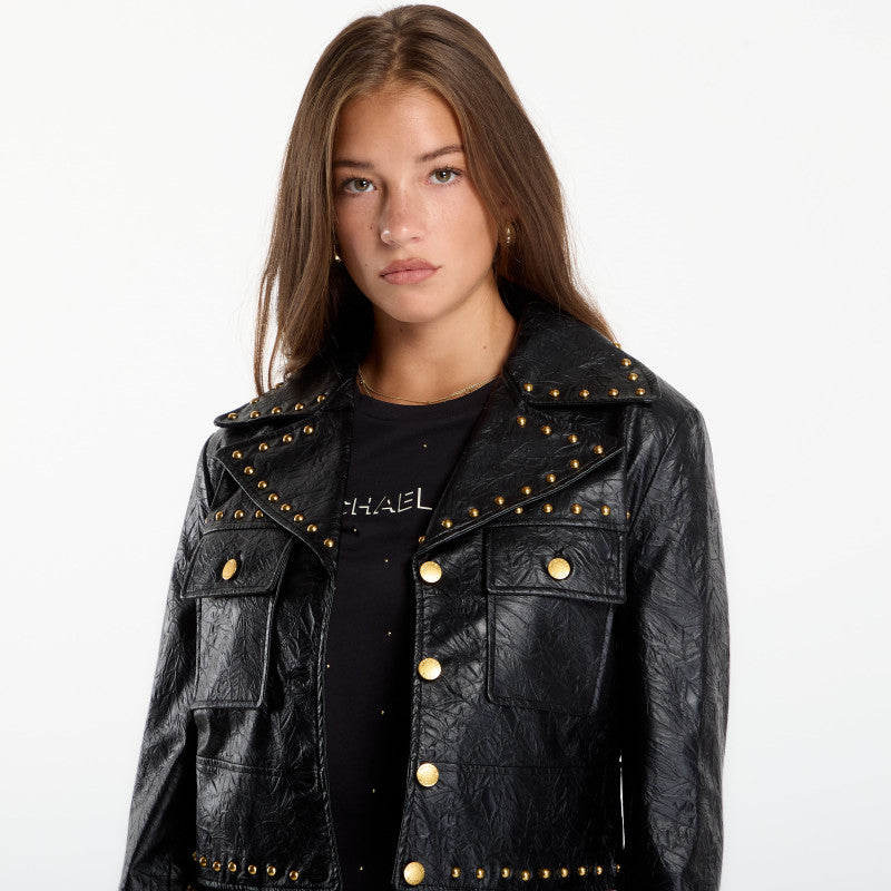Michael Kors Studded Fx Leather Jacket Black