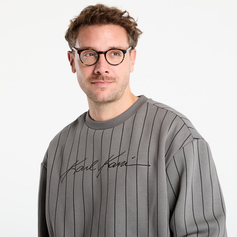 Karl Kani Autograph Pinstripe Sweat Os Crewneck Grey