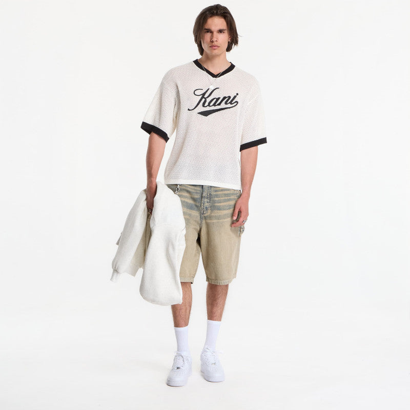 Karl Kani Cursive Varsity Crochet Boxy T-Shirt White