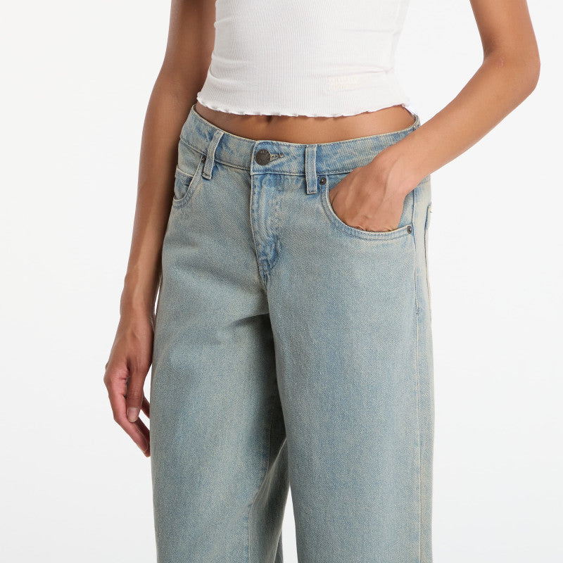 Jeansy Urban Classics Ladies Mid Waist 90´s Jeans New Light Blue Dirty Washed
