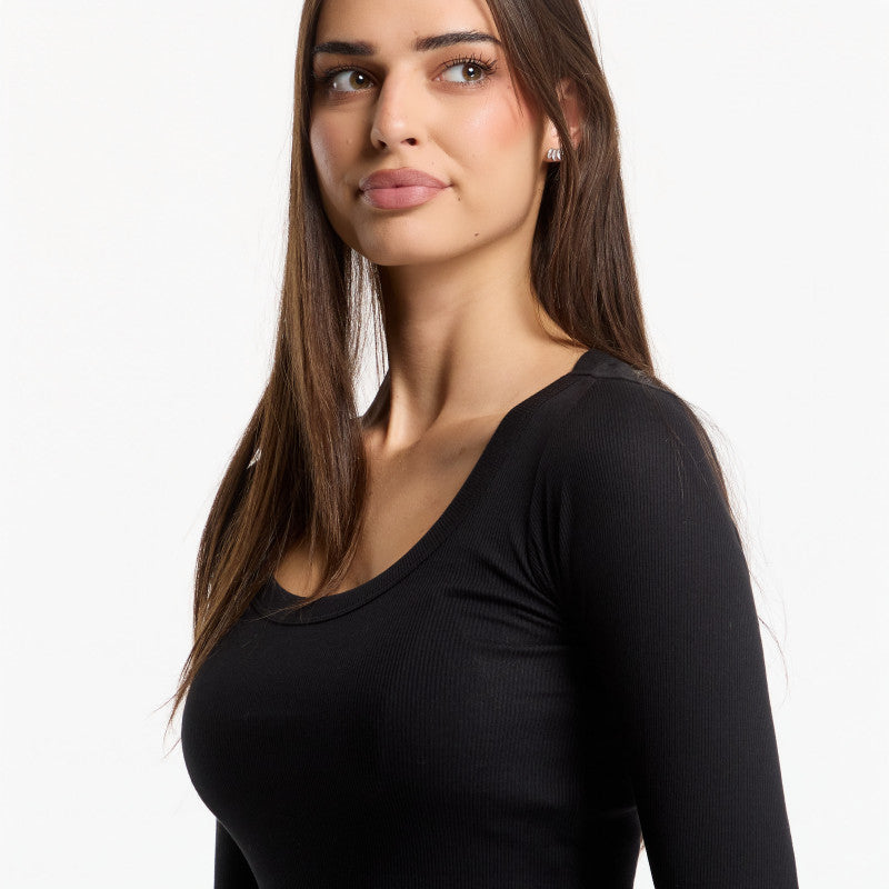 Urban Classics Ladies Rib Jersey Wide Neck Longsleeve Black
