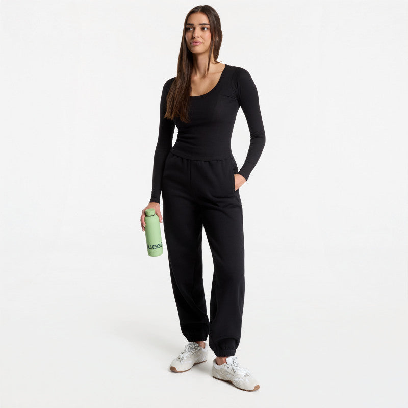 Urban Classics Ladies Rib Jersey Wide Neck Longsleeve Black