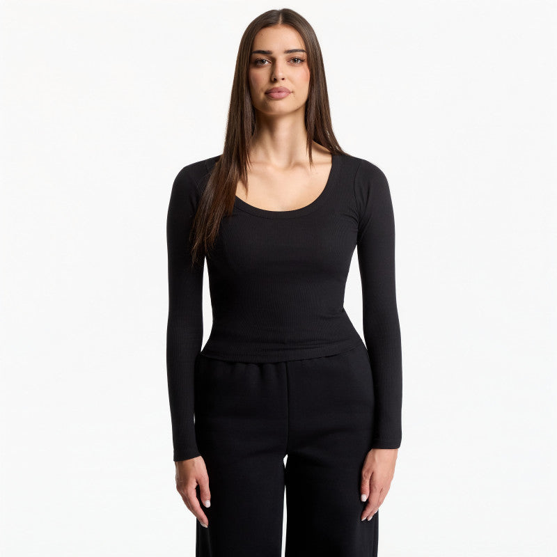 Urban Classics Ladies Rib Jersey Wide Neck Longsleeve Black