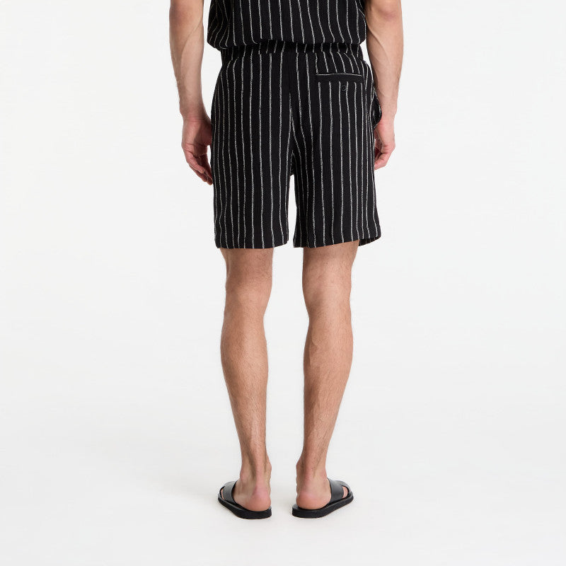 Urban Classics Striped Crinkle Resort Shorts Black/ Off White