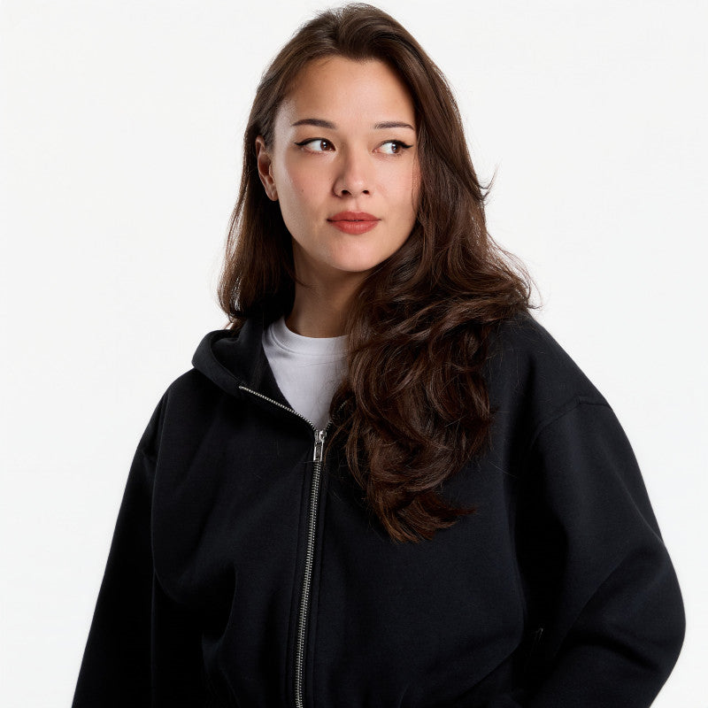 Urban Classics Fluffy Cropped Zip Hoodie Black