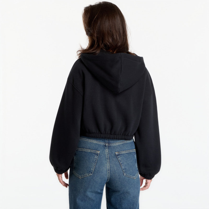 Urban Classics Fluffy Cropped Zip Hoodie Black