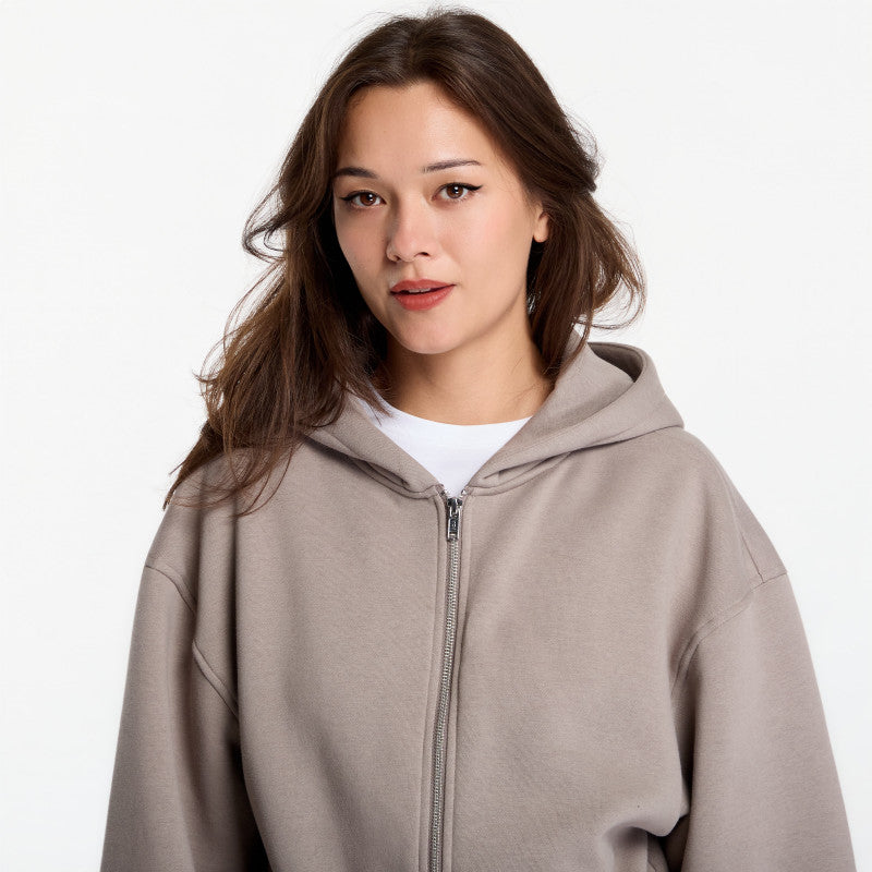 Urban Classics Fluffy Cropped Zip Hoodie Deep Taupe