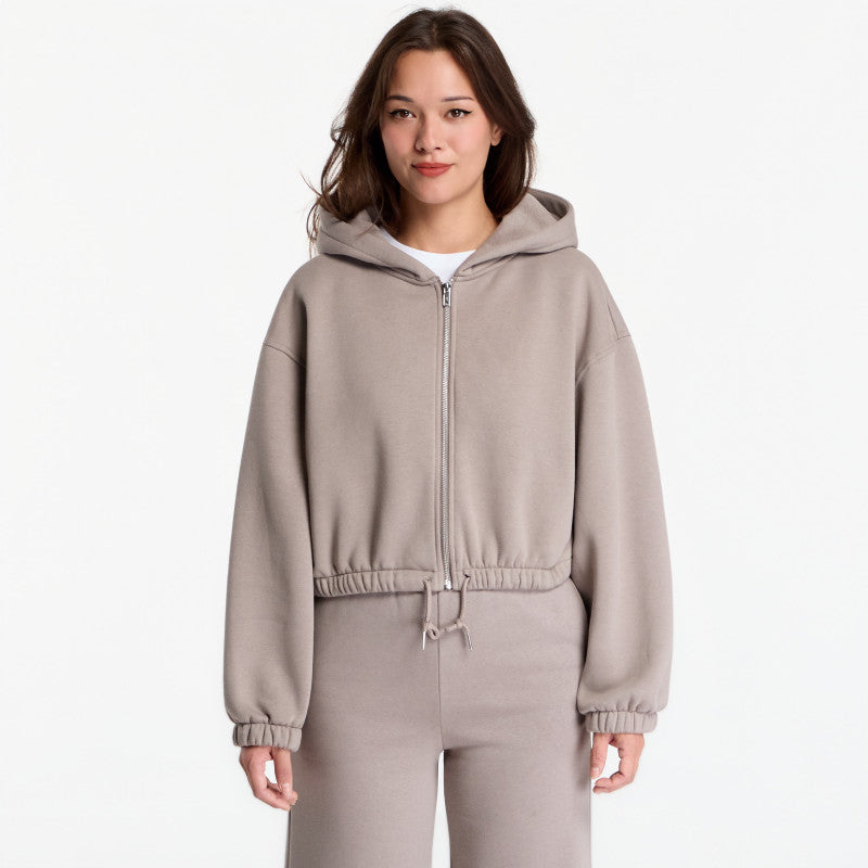 Urban Classics Fluffy Cropped Zip Hoodie Deep Taupe