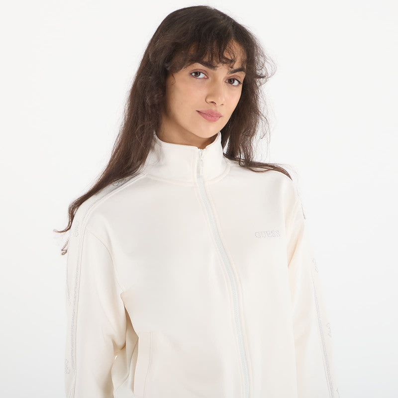 GUESS Octavia High Neck Full-Zip Sweat White Glam