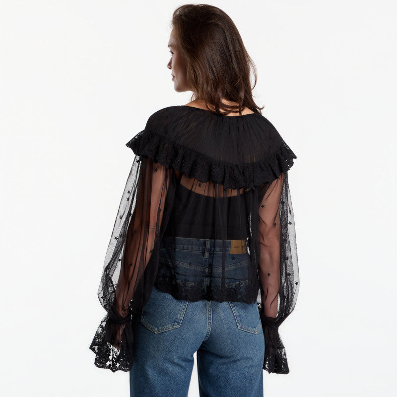 AllSaints Trixie Lace Top Jet Black