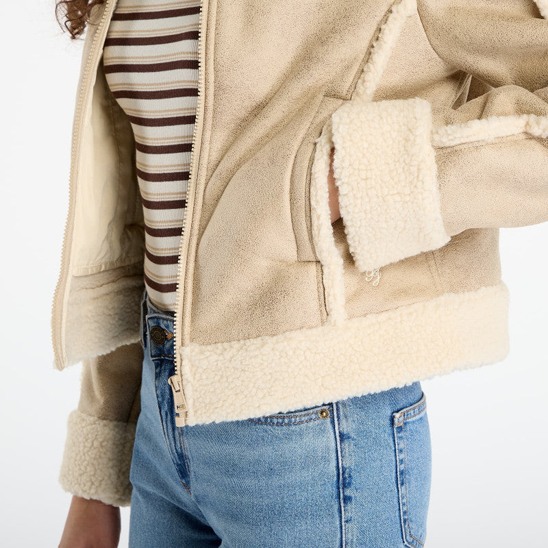 Guess Jeans Faux Shearling Jacket Beige