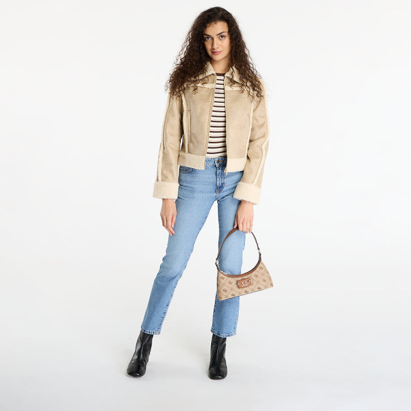 Guess Jeans Faux Shearling Jacket Beige