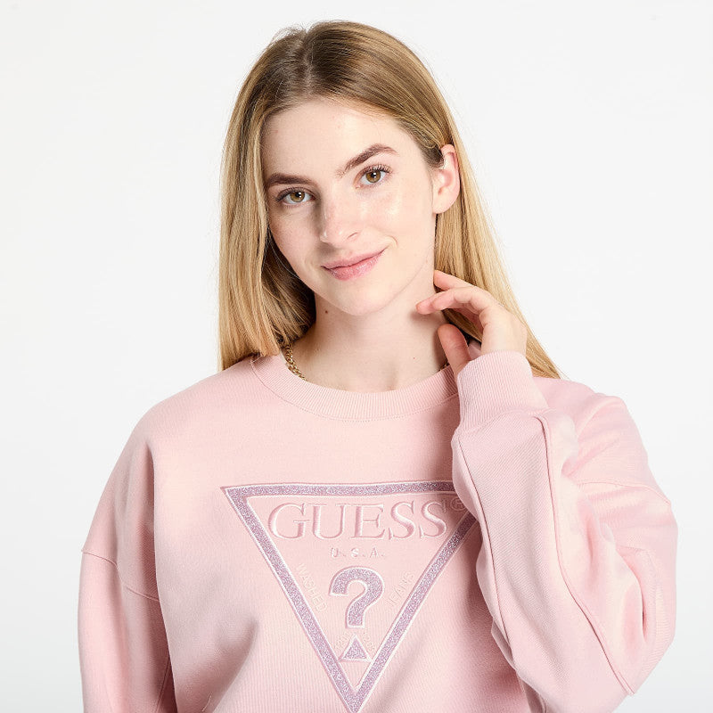 GUESS Ls Triangle Glitter Sweatshirt Pink